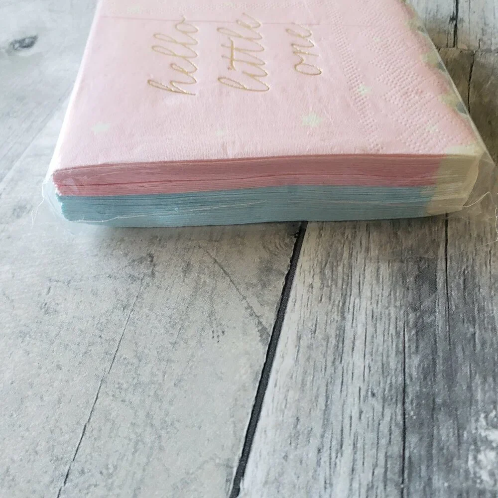 Hello Little One Gender Reveal or Baby Shower Paper Napkins 16 Pink & 16 Blue